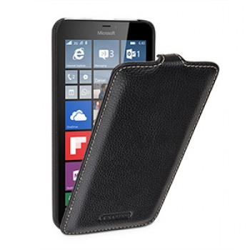 Кожаный чехол вертикальная книжка (нат. кожа) с крепежной застежкой для Microsoft Lumia 640 XL