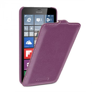 Кожаный чехол вертикальная книжка (нат. кожа) с крепежной застежкой для Microsoft Lumia 640 XL Фиолетовый