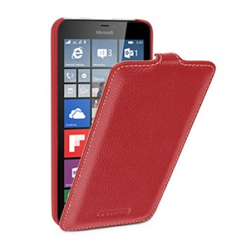 Кожаный чехол вертикальная книжка (нат. кожа) с крепежной застежкой для Microsoft Lumia 640 XL Красный