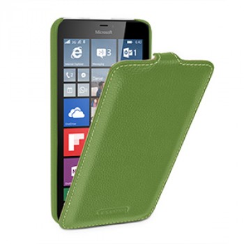 Кожаный чехол вертикальная книжка (нат. кожа) с крепежной застежкой для Microsoft Lumia 640 XL Зеленый