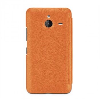 Кожаный чехол горизонтальная книжка (нат. кожа) для Microsoft Lumia 640 XL Оранжевый