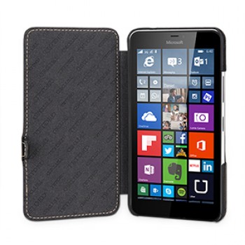 Кожаный чехол горизонтальная книжка (нат. кожа) с крепежной застежкой для Microsoft Lumia 640 XL
