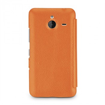 Кожаный чехол горизонтальная книжка (нат. кожа) с крепежной застежкой для Microsoft Lumia 640 XL Оранжевый