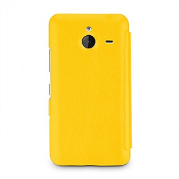Кожаный чехол горизонтальная книжка (нат. кожа) с крепежной застежкой для Microsoft Lumia 640 XL Желтый