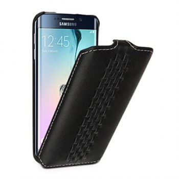 Эксклюзивный кожаный чехол вертикальная книжка (нат. кожа) ручной работы с дизайнерским плетением и крепежной застежкой для Samsung Galaxy S6 Edge (изготовление на заказ) Черный
