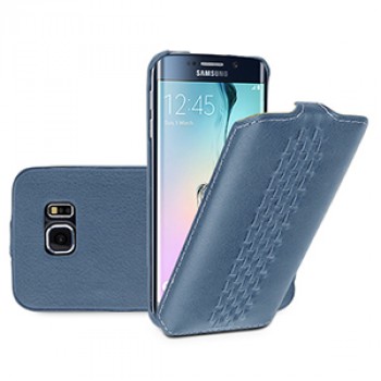 Эксклюзивный кожаный чехол вертикальная книжка (нат. кожа) ручной работы с дизайнерским плетением и крепежной застежкой для Samsung Galaxy S6 Edge (изготовление на заказ) Голубой
