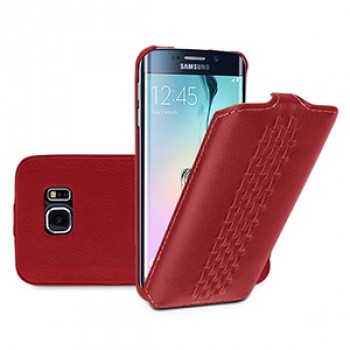 Эксклюзивный кожаный чехол вертикальная книжка (нат. кожа) ручной работы с дизайнерским плетением и крепежной застежкой для Samsung Galaxy S6 Edge (изготовление на заказ) Красный