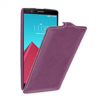 Кожаный чехол вертикальная книжка (нат. кожа) с защёлкой для LG G4 Фиолетовый