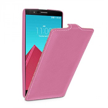 Кожаный чехол вертикальная книжка (нат. кожа) с защёлкой для LG G4 Розовый