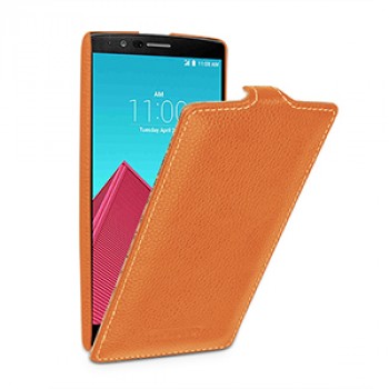 Кожаный чехол вертикальная книжка (нат. кожа) с защёлкой для LG G4 Оранжевый
