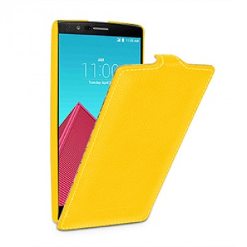 Кожаный чехол вертикальная книжка (нат. кожа) с защёлкой для LG G4 Желтый