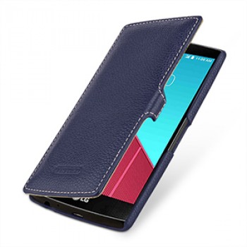 Кожаный чехол горизонтальная книжка (нат. кожа) с крепежной застежкой для LG G4 Синий