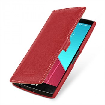 Кожаный чехол горизонтальная книжка (нат. кожа) с крепежной застежкой для LG G4 Красный