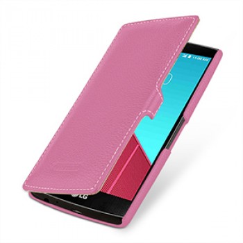 Кожаный чехол горизонтальная книжка (нат. кожа) с крепежной застежкой для LG G4 Розовый