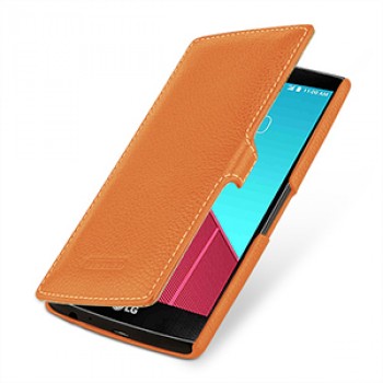 Кожаный чехол горизонтальная книжка (нат. кожа) с крепежной застежкой для LG G4 Оранжевый