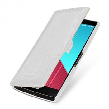Кожаный чехол горизонтальная книжка (нат. кожа) с крепежной застежкой для LG G4 Белый