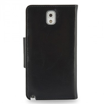 Кожаный чехол портмоне (нат. вощеная кожа) с магнитной крепежной застежкой для Samsung Galaxy Note 3 Черный
