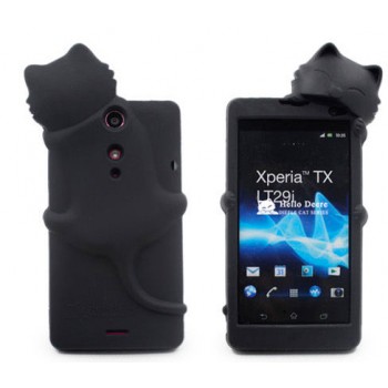 Силиконовый дизайнерский фигурный чехол для Sony Xperia TX Черный