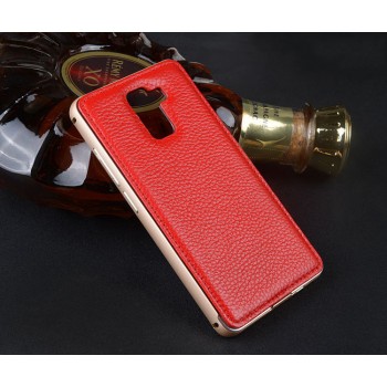 Двухкомпонентный чехол с металлическим бампером и кожаной накладкой для Huawei Honor 7 Красный