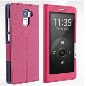 Кожаный чехол флип подставка с полноразмерным окном вызова для Huawei Honor 7 Розовый