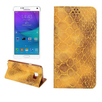 Чехол горизонтальная книжка подставка с отделением для карт и тканевым покрытием Змея на силиконовой основе для Samsung Galaxy Note 5 Желтый