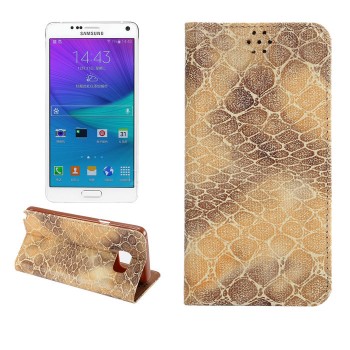 Чехол горизонтальная книжка подставка с отделением для карт и тканевым покрытием Змея на силиконовой основе для Samsung Galaxy Note 5 Коричневый
