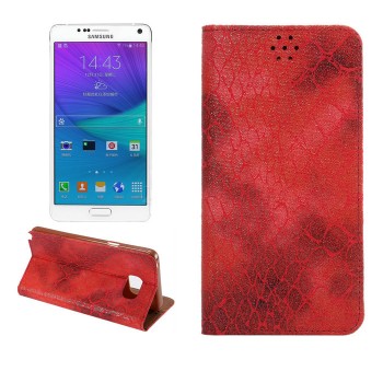 Чехол горизонтальная книжка подставка с отделением для карт и тканевым покрытием Змея на силиконовой основе для Samsung Galaxy Note 5 Красный