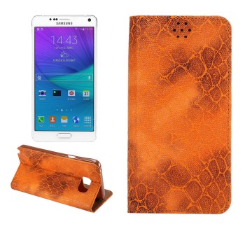Чехол горизонтальная книжка подставка с отделением для карт и тканевым покрытием Змея на силиконовой основе для Samsung Galaxy Note 5 Оранжевый