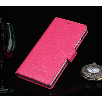Кожаный чехол портмоне (нат. кожа крокодила) подставка для Huawei Honor 7 Розовый