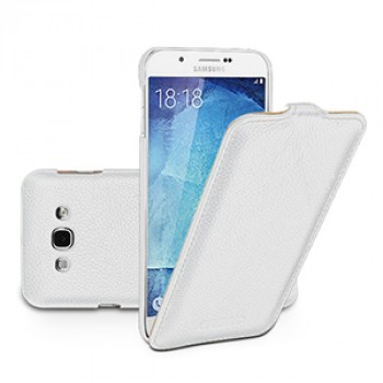 Кожаный чехол вертикальная книжка (нат. кожа) с застежкой для Samsung Galaxy A8 Белый
