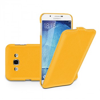 Кожаный чехол вертикальная книжка (нат. кожа) с застежкой для Samsung Galaxy A8 Желтый