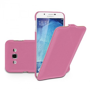 Кожаный чехол вертикальная книжка (нат. кожа) с застежкой для Samsung Galaxy A8 Розовый