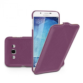 Кожаный чехол вертикальная книжка (нат. кожа) с застежкой для Samsung Galaxy A8 Фиолетовый