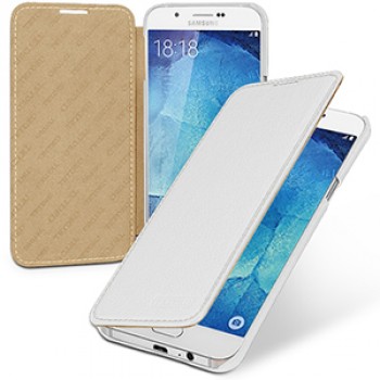 Кожаный чехол горизонтальная книжка (нат. кожа) для Samsung Galaxy A8 Белый