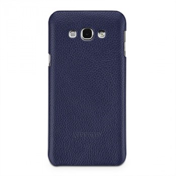 Кожаный чехол накладка (нат. кожа) серия Back Cover для Samsung Galaxy A8 Голубой