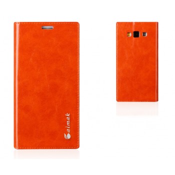 Кожаный чехол горизонтальная книжка подставка на присосках для Samsung Galaxy A8 Оранжевый