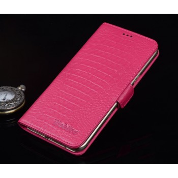 Кожаный чехол портмоне подставка (нат. кожа крокодила) с магнитной защёлкой для Samsung Galaxy A8 Пурпурный