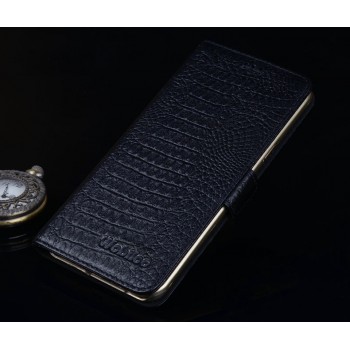 Кожаный чехол портмоне подставка (нат. кожа крокодила) с магнитной защёлкой для Samsung Galaxy A8 Черный