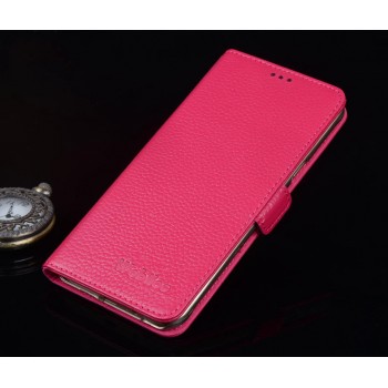 Кожаный чехол портмоне подстава (нат. кожа) с магнитной защёлкой для Samsung Galaxy A8 Пурпурный