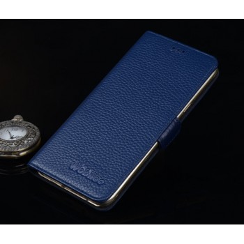 Кожаный чехол портмоне подстава (нат. кожа) с магнитной защёлкой для Samsung Galaxy A8 Синий