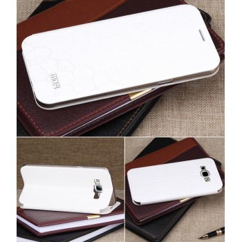 Чехол флип подставка на пластиковой основе текстура Соты для Samsung Galaxy A8 Белый