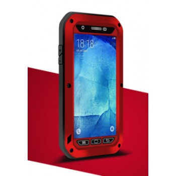 Антиударный пылевлагозащищенный гибридный премиум чехол силикон/металл/закаленное стекло для Samsung Galaxy A8 Красный