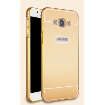 Двухкомпонентный чехол с металлическим бампером с золотой окантовкой и поликарбонатной накладкой для Samsung Galaxy A8 Бежевый