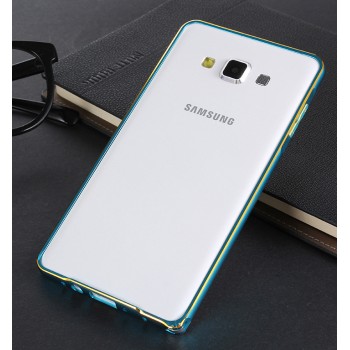Металлический бампер с золотой окантовкой для Samsung Galaxy A8 Голубой
