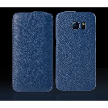 Кожаный чехол вертикальная книжка с защёлкой для Samsung Galaxy S6 Edge Синий