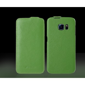 Кожаный чехол вертикальная книжка с защёлкой для Samsung Galaxy S6 Edge Зеленый
