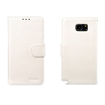 Кожаный чехол портмоне с крепежной застежкой для Samsung Galaxy Note 5 Белый