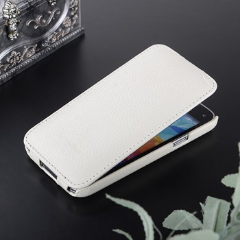 Кожаный чехол вертикальная книжка с защёлкой для Samsung Galaxy S5 Mini Белый