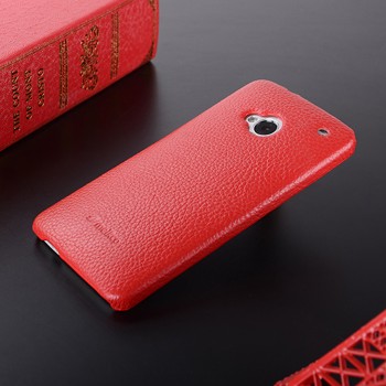 Кожаный чехол накладка Back Cover для HTC One (М7) Dual SIM Красный