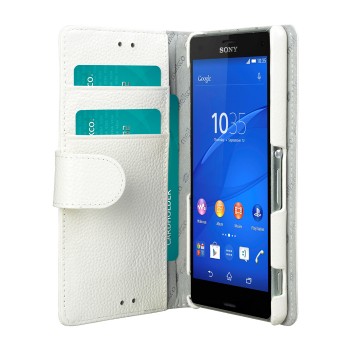 Кожаный чехол горизонтальная книжка с отделением для карт с крепежной застежкой для Sony Xperia Z3 Белый